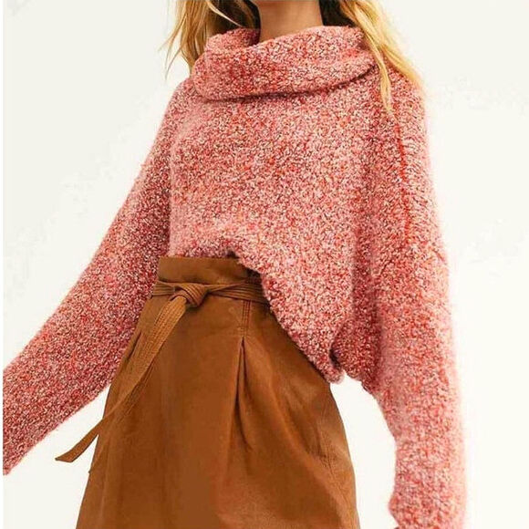 Free People Cowl Neck Knit Sweater Oversized Relaxed Fit Casual Boho Red Pink S - Picture 15 of 16